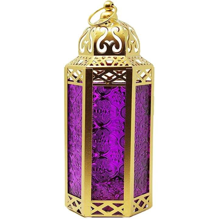Moroccan Style Lantern Gold Purple Glass Decorative Candle Lantern Moroccan Lanterns Vintage Golden Metal Holder 2023 Handmade