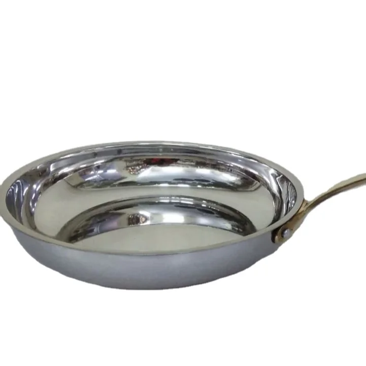 Stainless Steel Metal Round Shape Sauce Pan Serving Bowl With Big Brass Handle HORECA