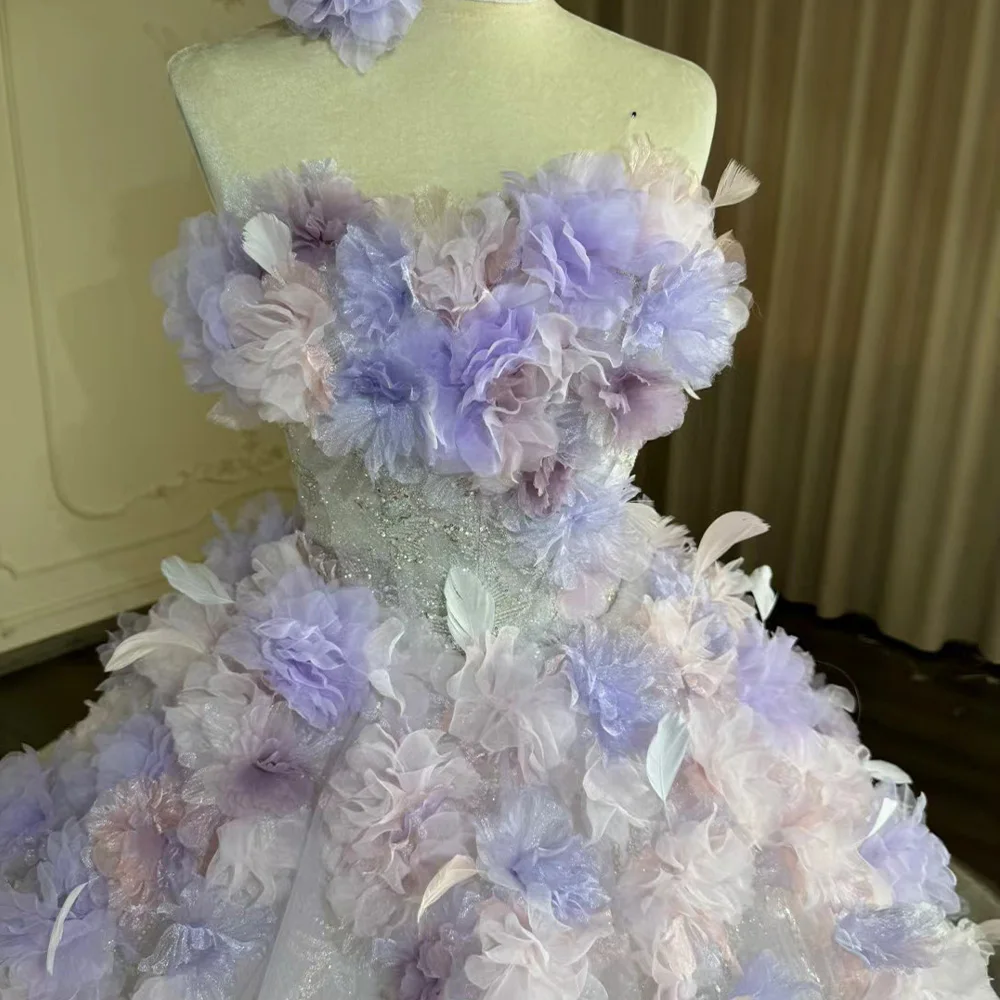 Jancember YL0031 Fairy Flower Strapless Lilac Quinceanera Long Party Dresses For Girls