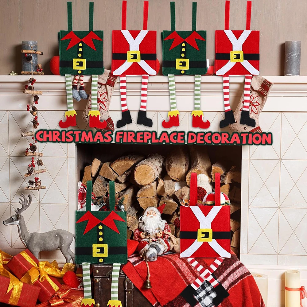 Upin 8 Pcs 16.9 x 5.9 Inches Elf Pants Felt Gift treat Handbag Large Christmas Candy Bag