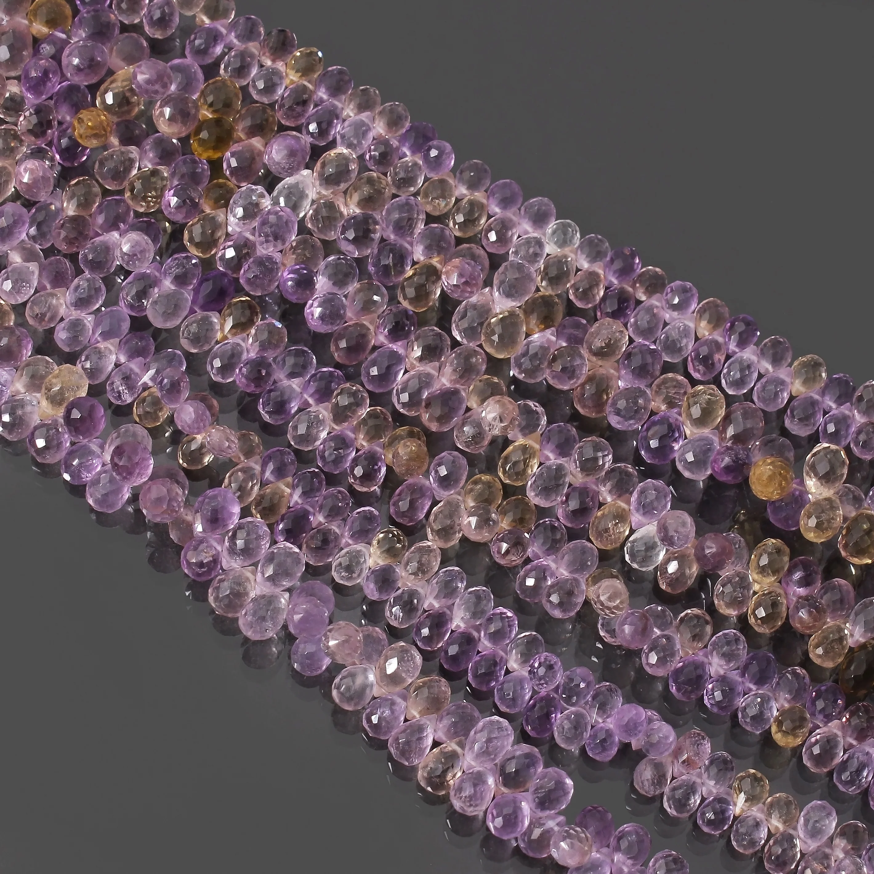 Ametrine Faceted Drops Briolette Beads Strand For Jewelry Craft Making