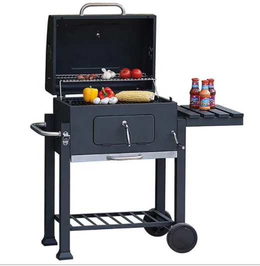 Large Trolley Rectangular Barbecue Grill Tabletop Bbq Smoker Charcoal Bbq Grill With Side Table