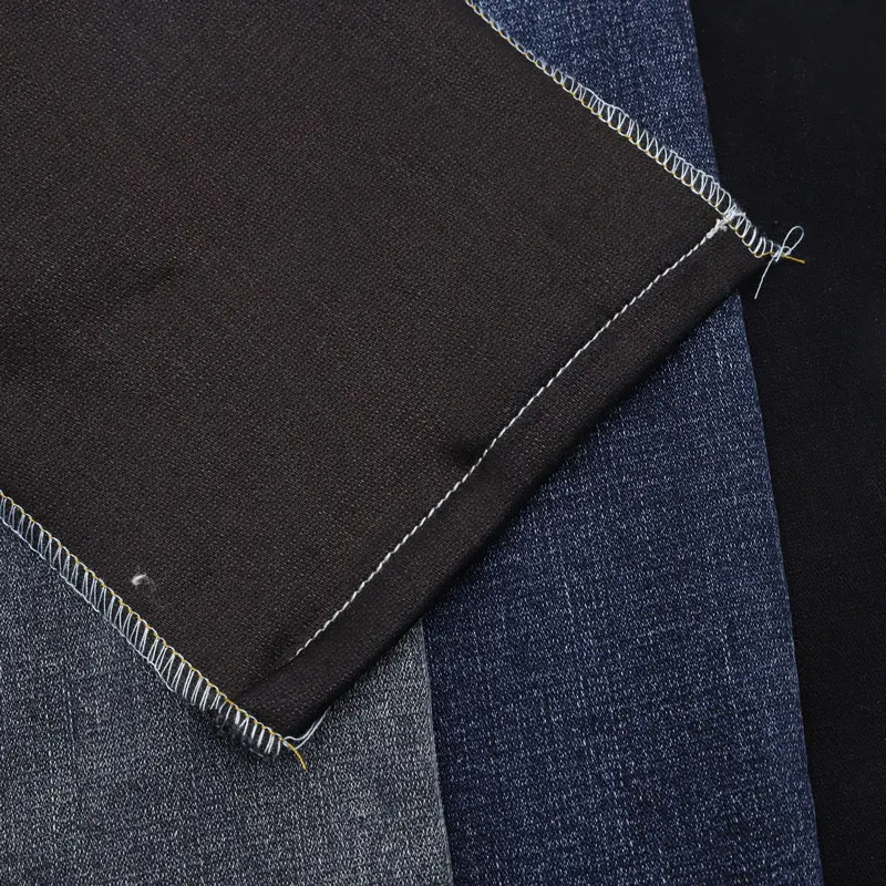 12.5oz BLUE black denim with corduroy back side  stretch jeans ladies fabric denim for winter