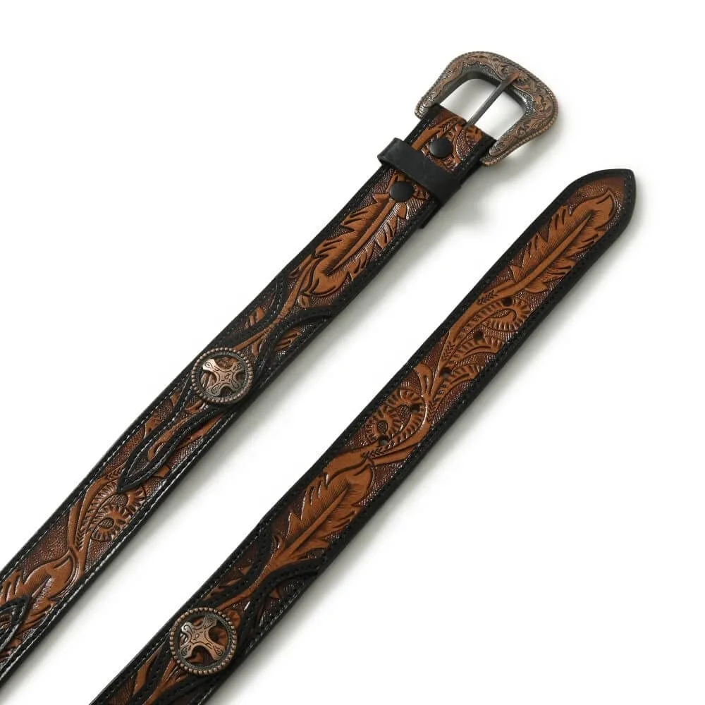 Top Quality Leather Western Style Hand Tooled & Carving Belt With Concho Top Indian Wholesale Manufacturer Rodeo International