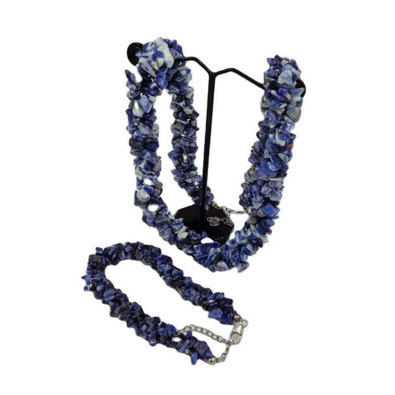 Natural Crystals Bracelet & Necklace for Women Sodalite Gemstone Small Uncut Chips Beaded Healing Chakra Reiki Jewelry Gifts