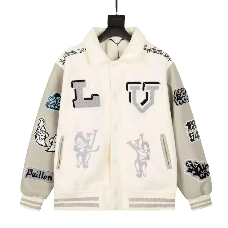 custom of chain chenille patch embroidery leather sleeve white vintage baseball letterman varsity jacket for men Winter Jackets