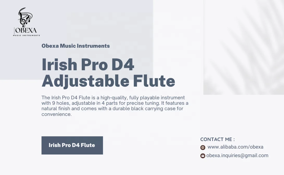 Irish Pro D4 Flute Professional 9-Hole Wooden Flute with Adjustable Silver Plated Key Carrying Case Included