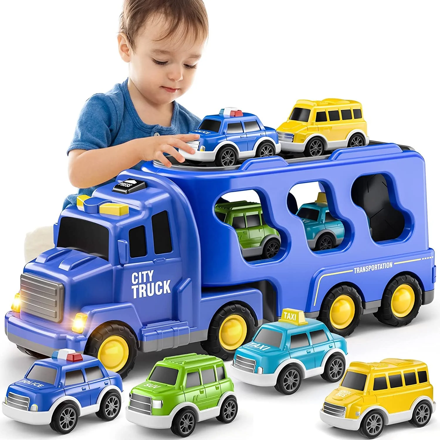 TEMI Truck Transport City Vehicles Toys Kids Toys Car for Boys Toddlers Friction Power Set Push and Go Play Vehicles Toys