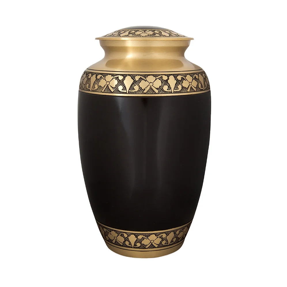Black and Golden Color Beautiful Brass Adult Cremation Urns For Ashes Decorative Urns For Male and Female At Wholesale Price