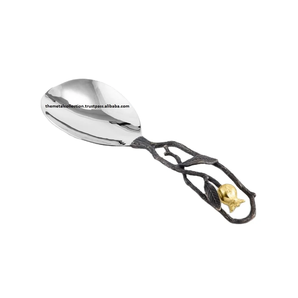 Metal Pomegranate Rice Serving Spoon use for Kitchenware Dinnerware Flatware Spoon Decor Silver Color Antique Design Steel Spoon