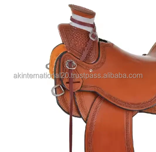 Western Roping Leather Made Smart Horse Saddle With Floral Hand Tooled And Hand Engraved Available In Wood And Fiber Glass Tree