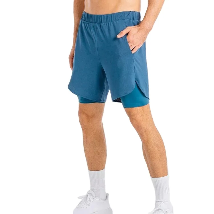 2023 Wholesale High Quality Sports Quick Drying Shorts Men Elastic Waist Compression 2 In 1 Liner 100% Polyester Mesh Shorts