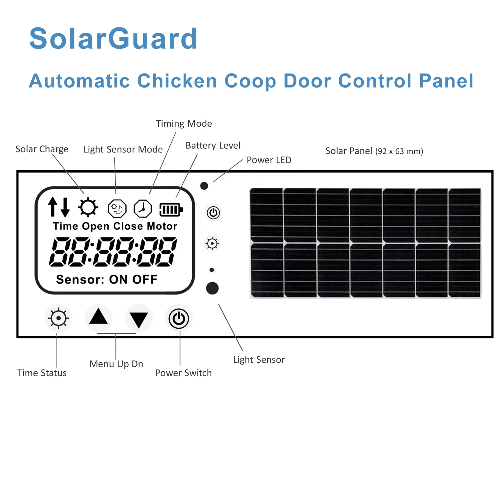 SolarGuard 24/7 Solar Powered Automatic Chicken Coop Door with Timer and Light Sensor