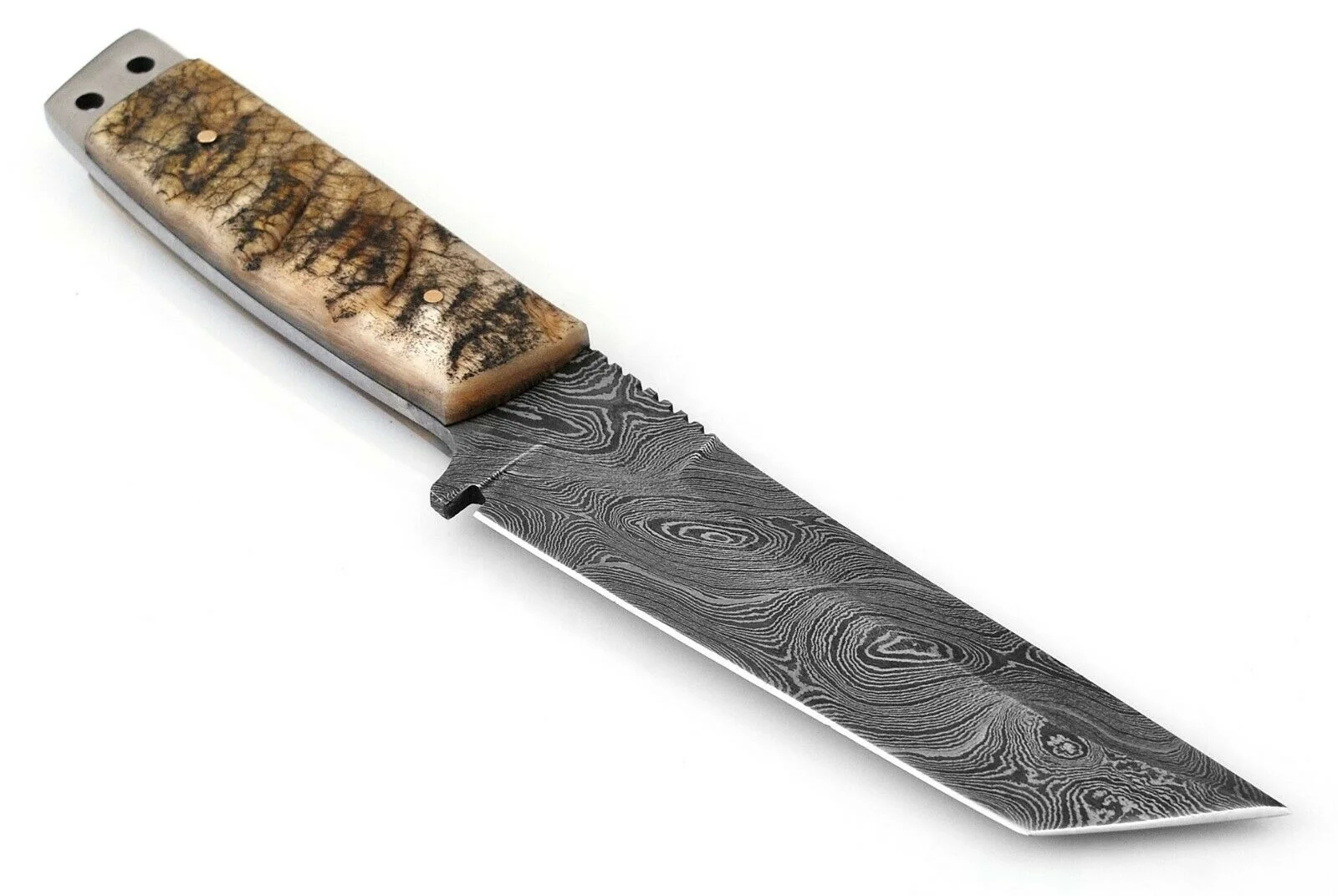 Beautiful Sizzco Handmade Damascus Steel Fixed Forged Blade Hunting Camping Skinner Tanto Knife Gift For Him Handle Ram Horn