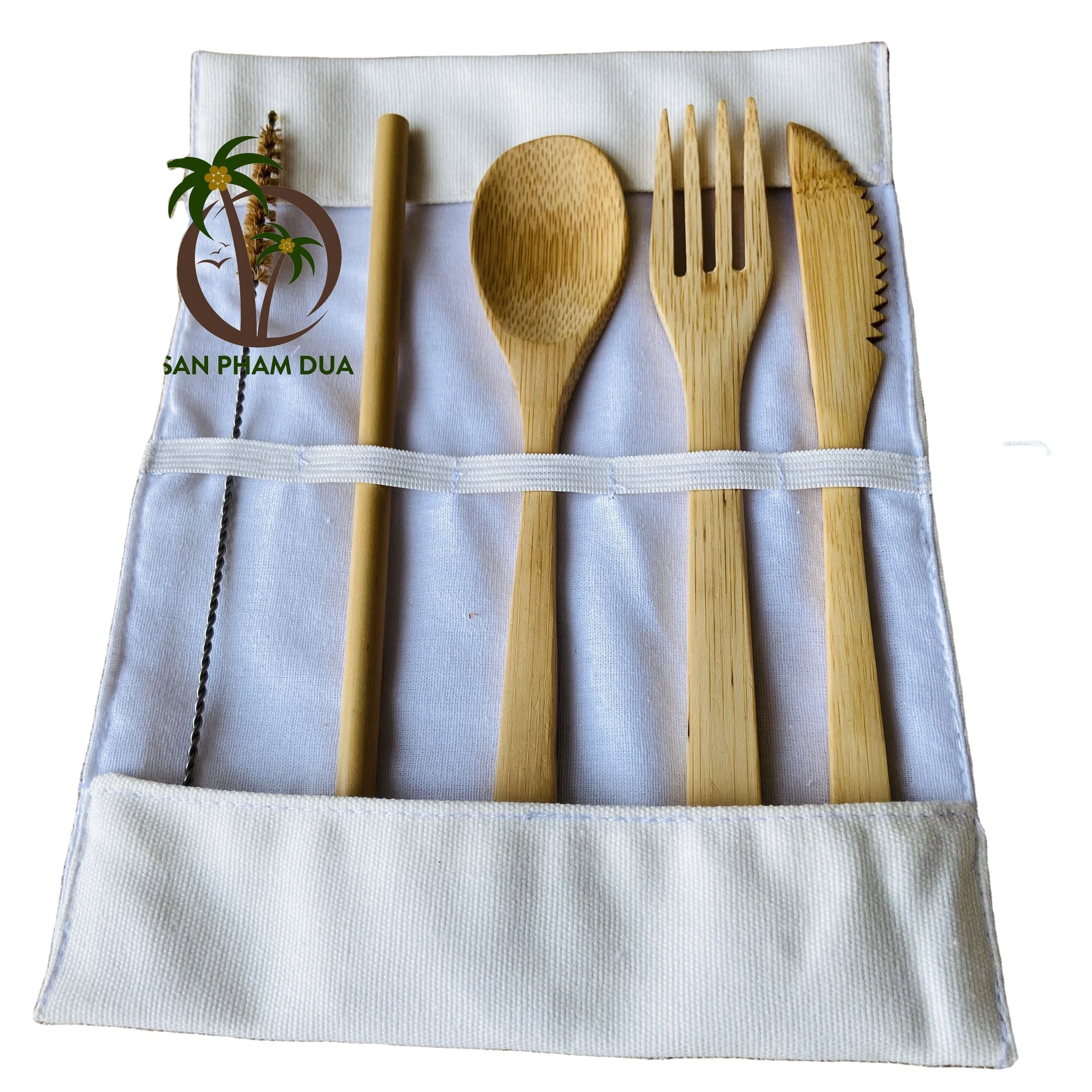 Vietnamese Bamboo Cutlery Hotel Home Travel Spoon Fork Knife Bamboo Straw High Quality Luxury