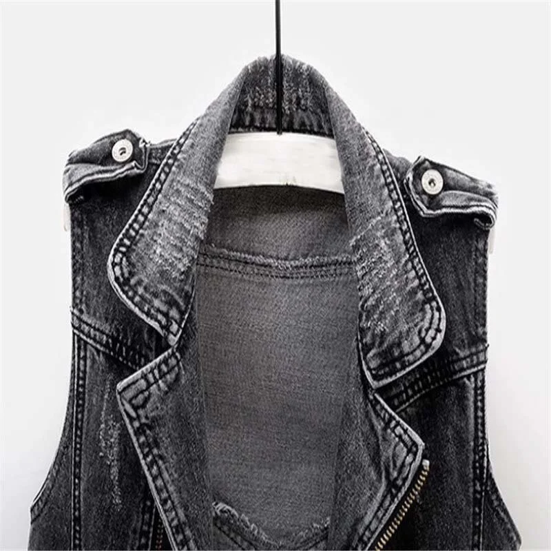 Fashion Denim Vest Female Spring Autumn Sleeveless Wild Tops Short Jacket Jean Waistcoat Women Plus Size 5XL Smoky Gray Standard