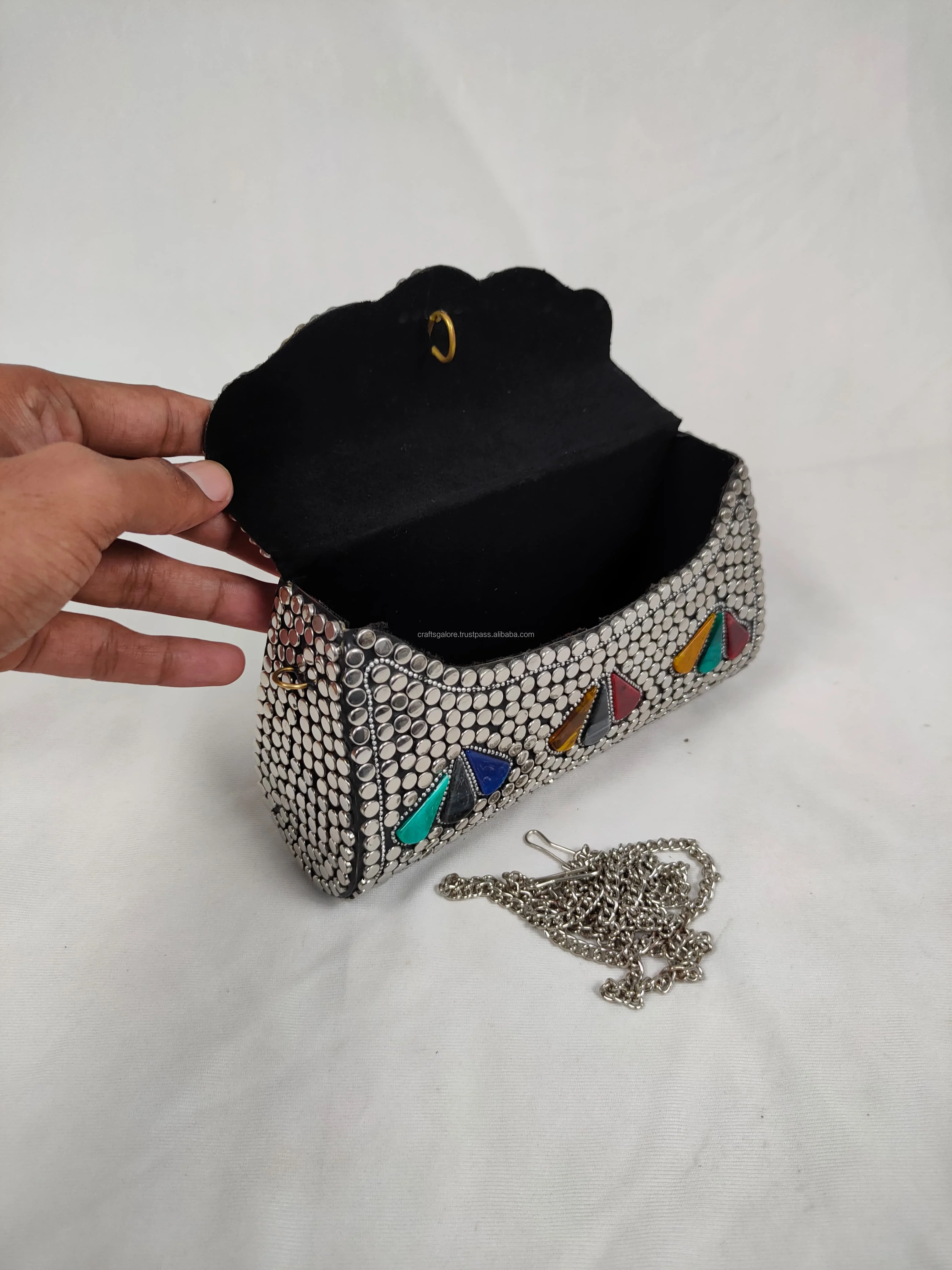 Handmade Metallic Clutch With Gemstone Accents Vintage-Inspired Clutch With Colorful Stones Women Clutch for Sale