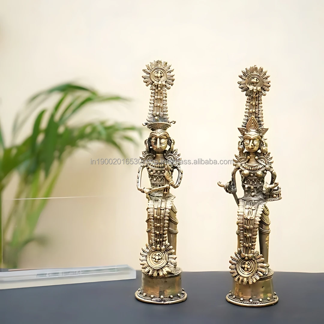 Hand-Crafted Brass Tribal Statue from Bastar Art Male Female Busts 11 Inch Figurines Home Office Decoration India