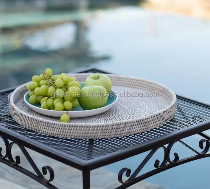 Натуральная круглая корзина из ротанга ручной работы с органайзером для хранения еды кухонная фруктов