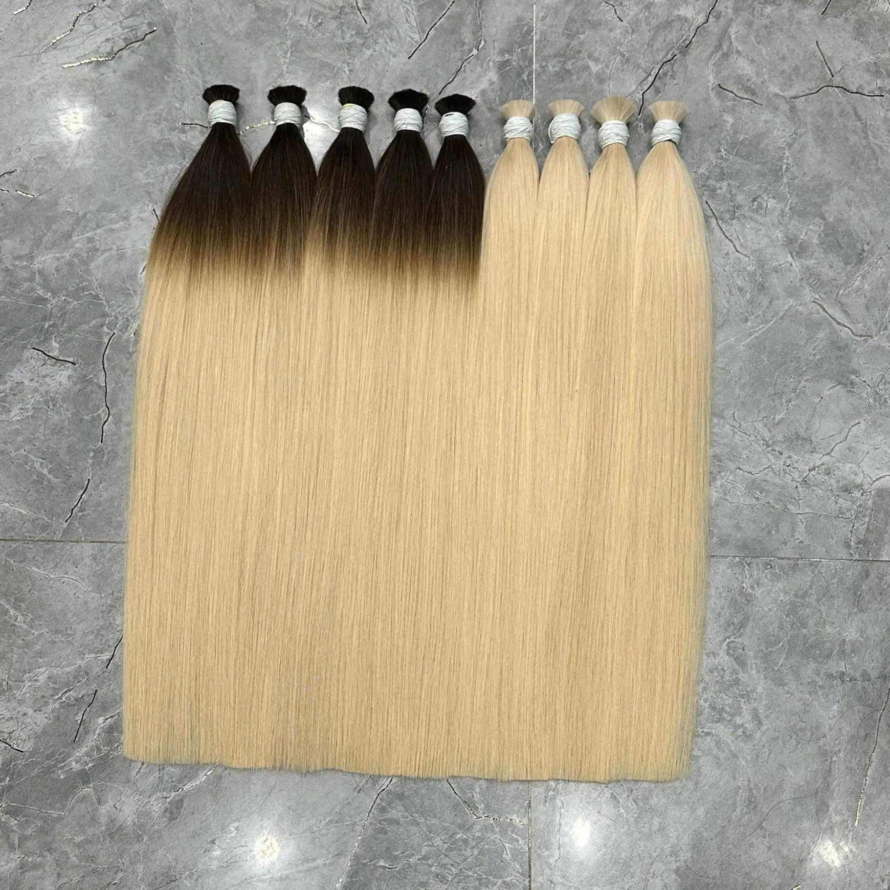 Excellent Double-Drawn Blonde Straight Bulk Hair Extensions Vietnam Made (Customized Full Color)