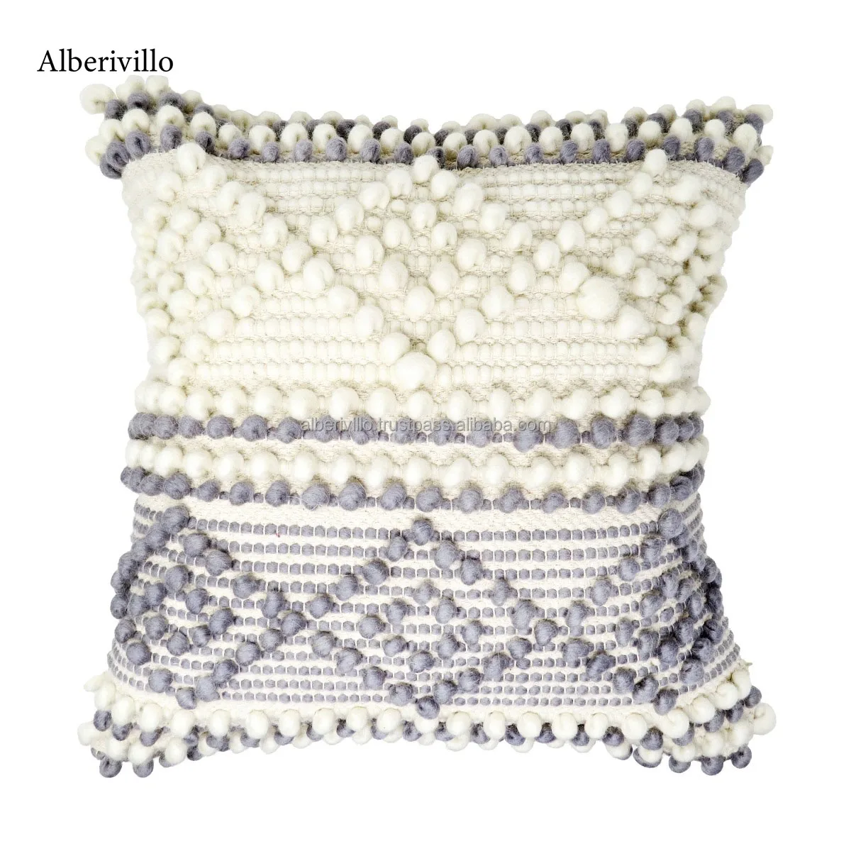 Boho Pillow Case with Tassel Fringe Pattern Hand Embroidered Decorative Cotton Black Stripe Bohemian Cushion Cover