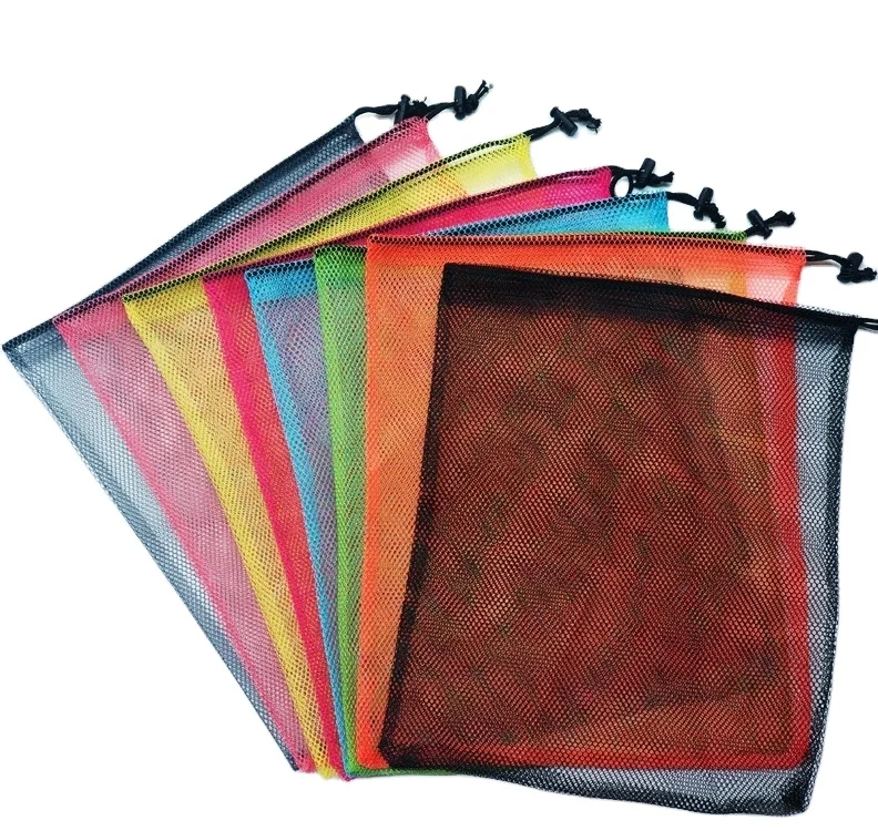 Recycled eco friendly mesh bag washable drawstring net bag promotional mesh bag