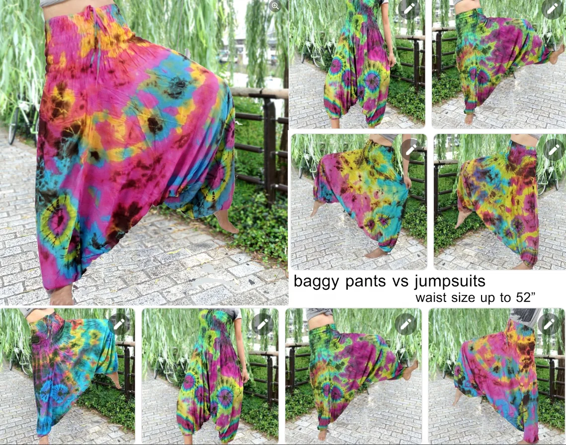 Byjoyja Thailand Women Alladin Hippie Boho Harem Hmong Jumpsuit Ginnie Yoga Baggy Fisherman Pants handmade tie dye pants
