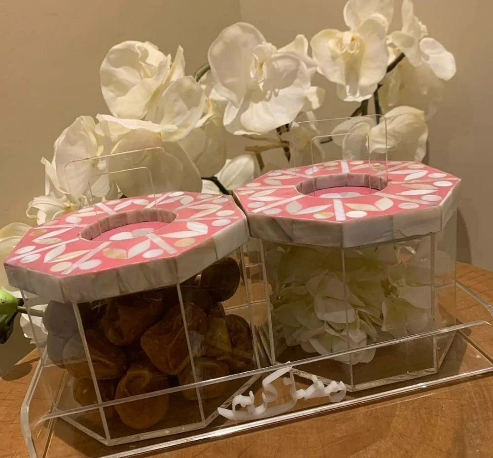 Latest Mother Of Pearl Acrylic Jar Box With Lid Mother Of Pearl Acrylic Container Set By United Trade World