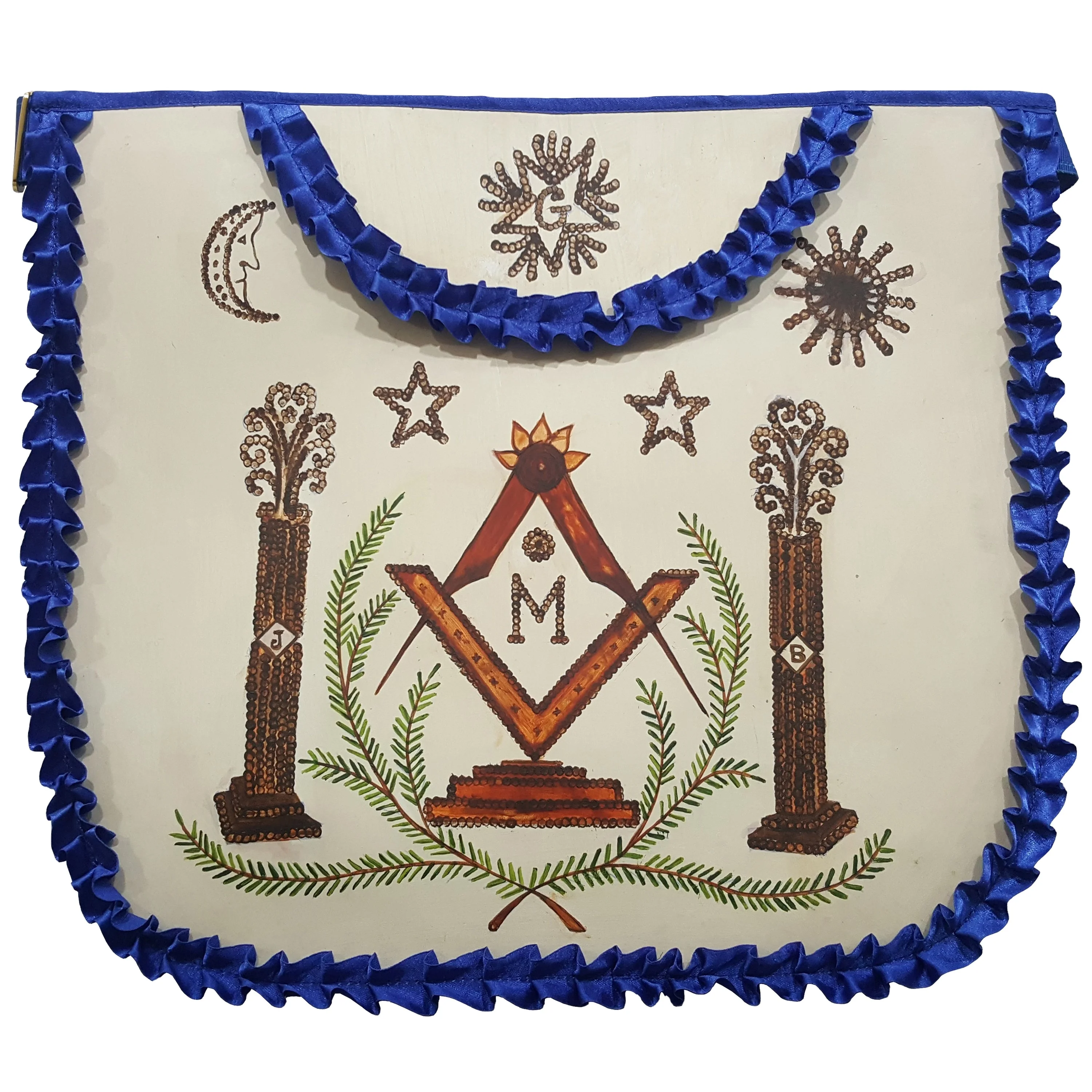 High Quality Masonic Apron Masonic Regalia Leather Blue Embroidered Apron with customized  Logo