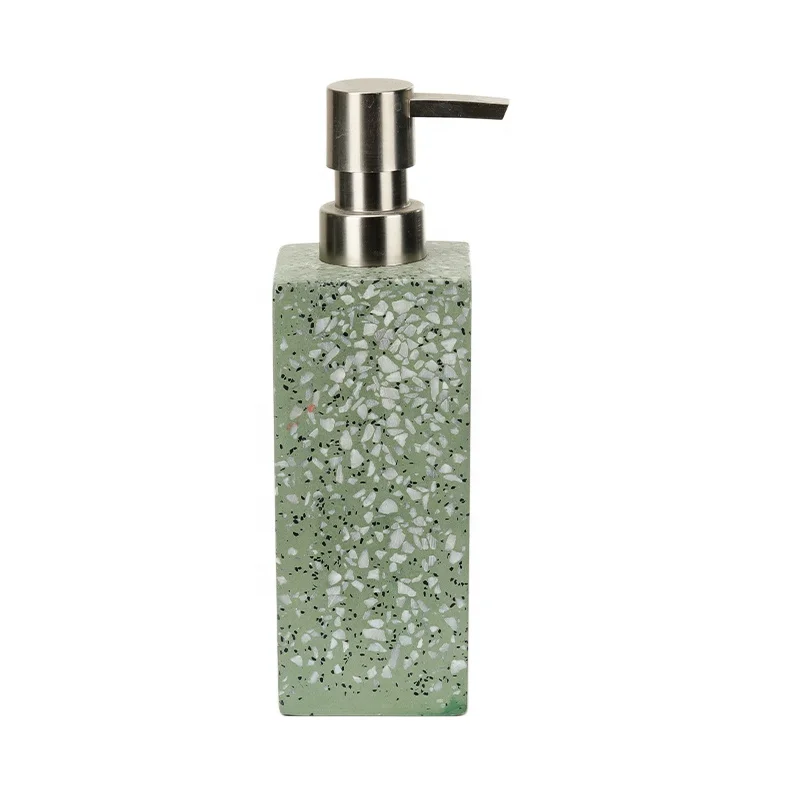 Custom Design Resin Lotion Dispenser Coloured Drawing Green Terrazzo Refillable Shampoo Container Resin Hand Soap Dispenser