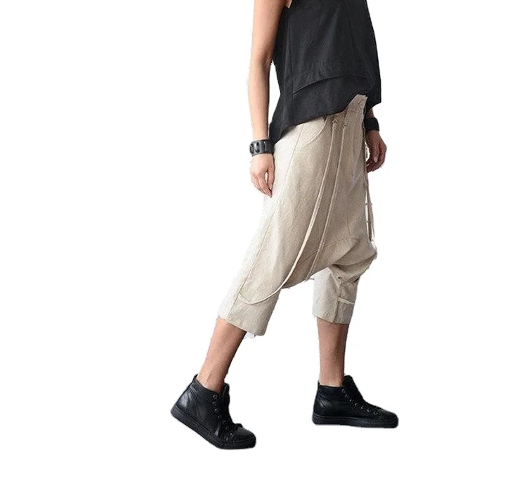 Modern style Drop Crotch Linen Pants Loose Summer Beige Ankle Pants Maxi Trousers/Oversize Linen Harem Pants Plus Size Gyps