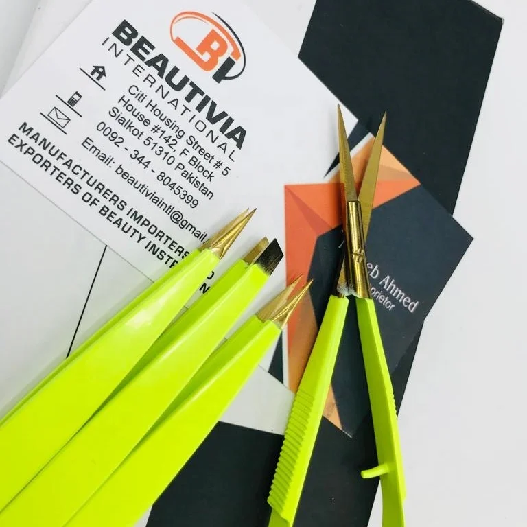 Lime Green With Gold Stainless Steel Eyebrow Tweezers Scissor Set Brow Shaping Tweezer Beauty Cosmetic Tools