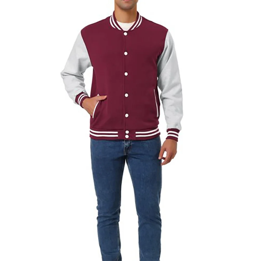 Good Quality fabric of varsity jacket Wholesale body and arm wool custom rib button up close and pockets inside liner coating