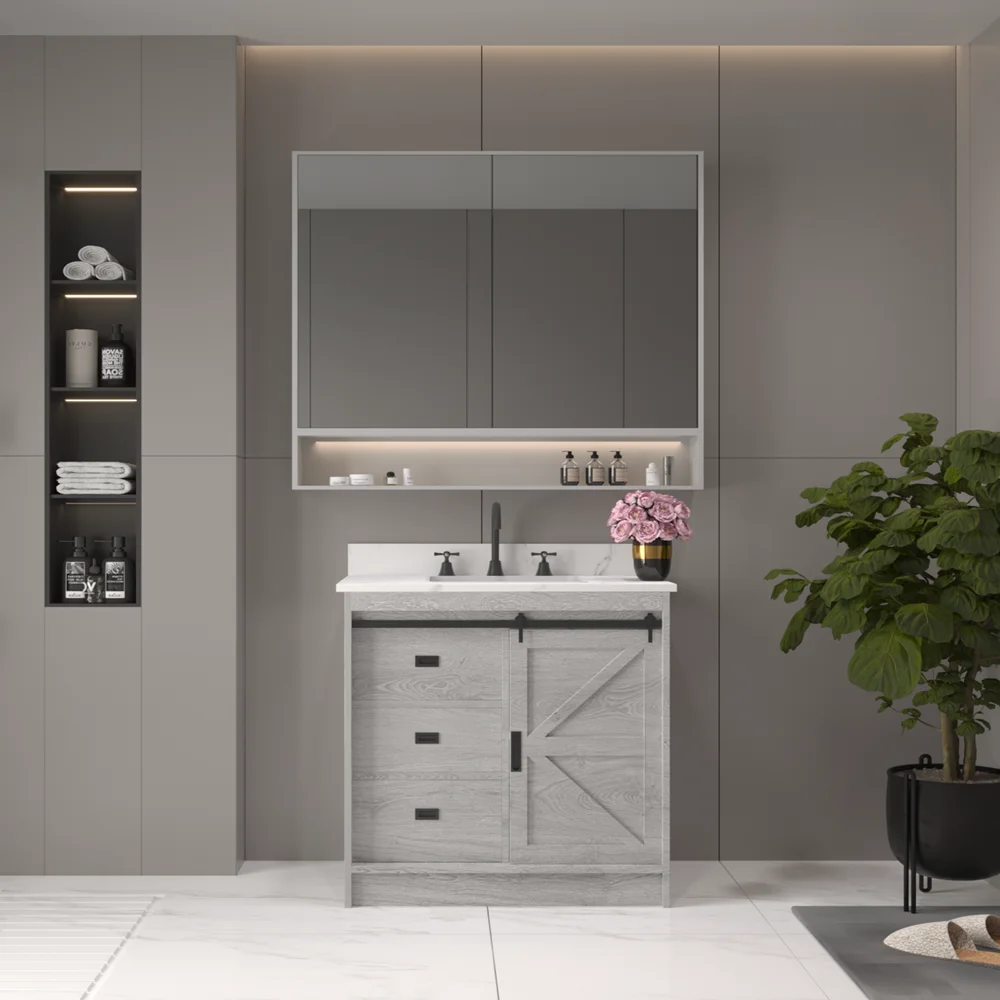 Top Selling Modern Design Bathroom Vanity Wooden Cabinet with Lacquer Door Panel MDF Melamine Plywood Material for Apartment Use