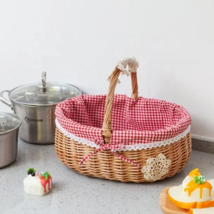 Small Eco-Friendly Wicker Rattan Picnic Basket Bamboo and Plastic Pet Cage with Animal Pattern for Cat Dog Homewares Storage