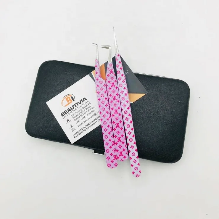 Hot Selling Lash Tweezers LV Print Paper Coated Custom Logo Eyelash Extension Tweezers