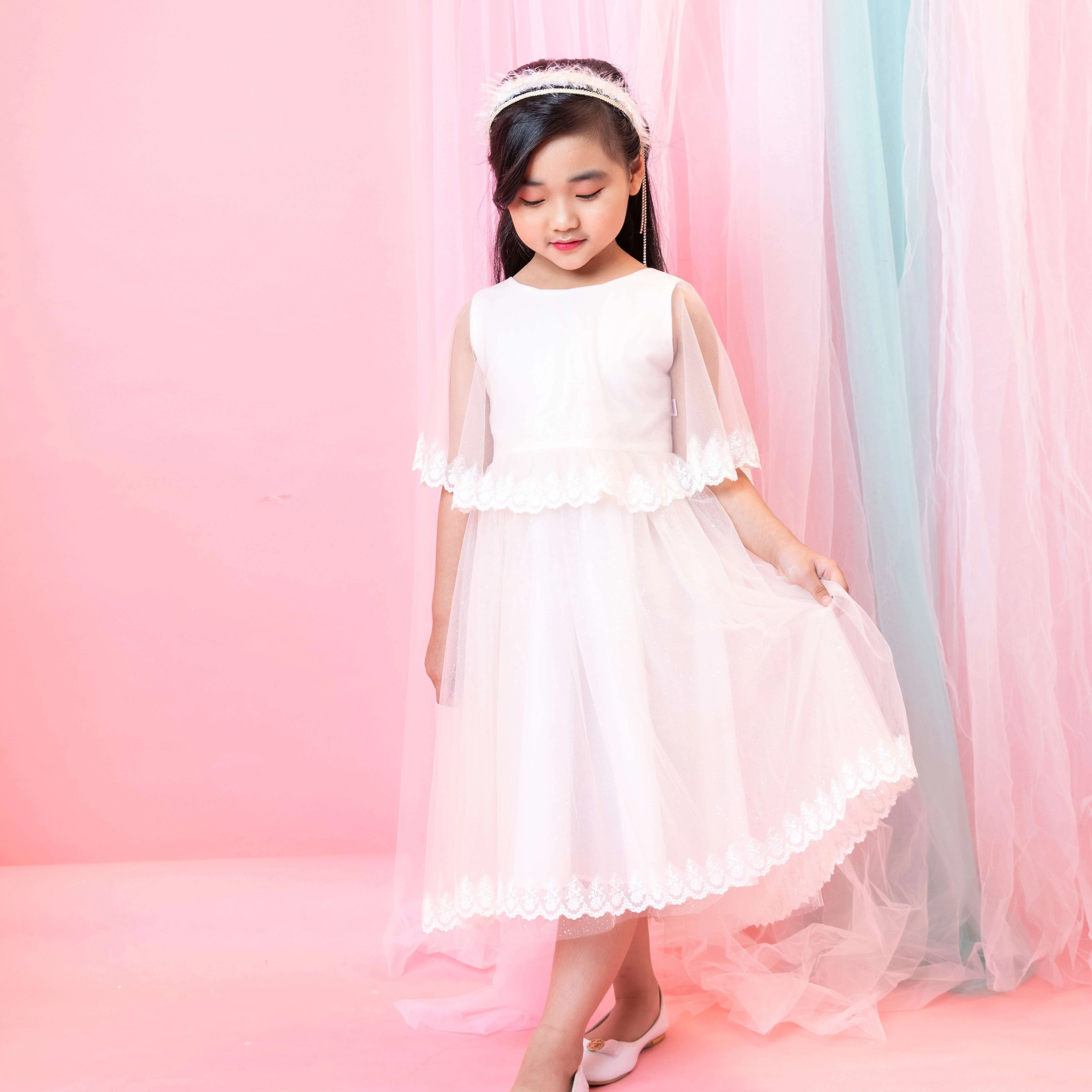 
 Платье принцессы для маленькой От 1 до 12 лет ручной работы для девочек; Белое Бальное Платье Королевский стиль, платье для малышей  