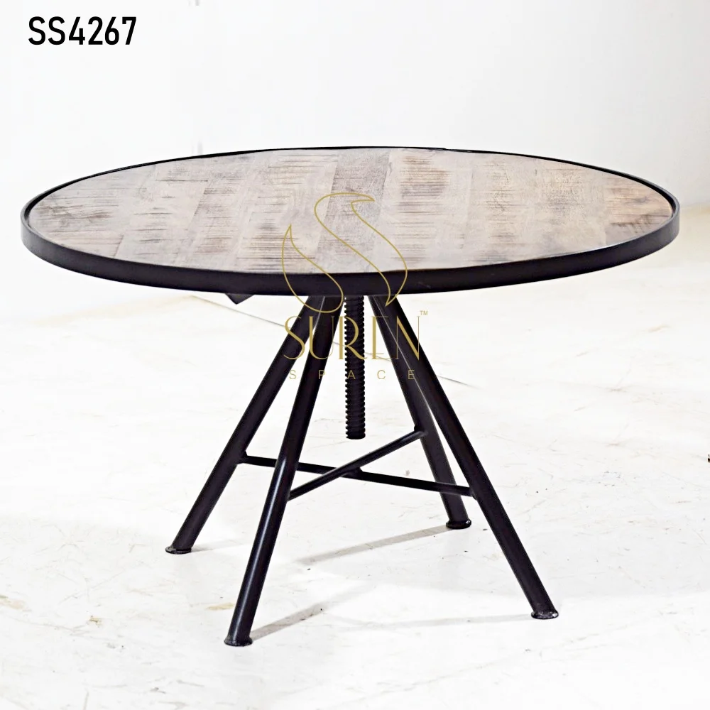 Indian Designer Handcrafted Wooden Iron Latest Table Unique and Exclusive Design Restaurant and Hotel Center Round Table