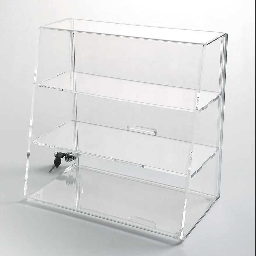 Personalised OEM customized Clear Acrylic Display Case with Flat Shelves & Slanted Front