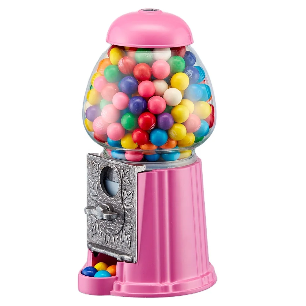 Kwang Hsieh 9-Inch Pink Aluminum Coin-Operated Candy Dispenser Gumball Vending Machine with Metal Construction