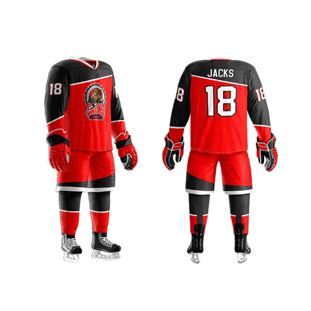 Design Your Own Logo Ice Hockey Uniform Factory Manufacturing 100 % Polyester Uniform Hockey