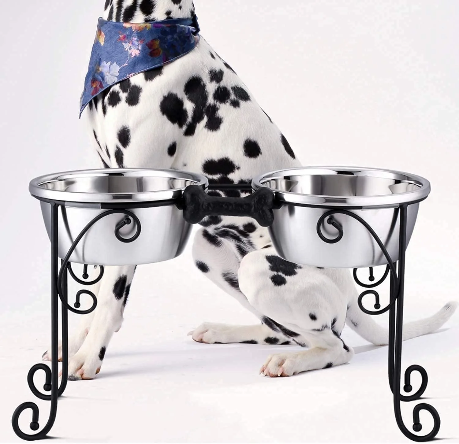 Black wire stand designer stainless steel  pet food and water bowl for puppies and cats in Customized Size and Color