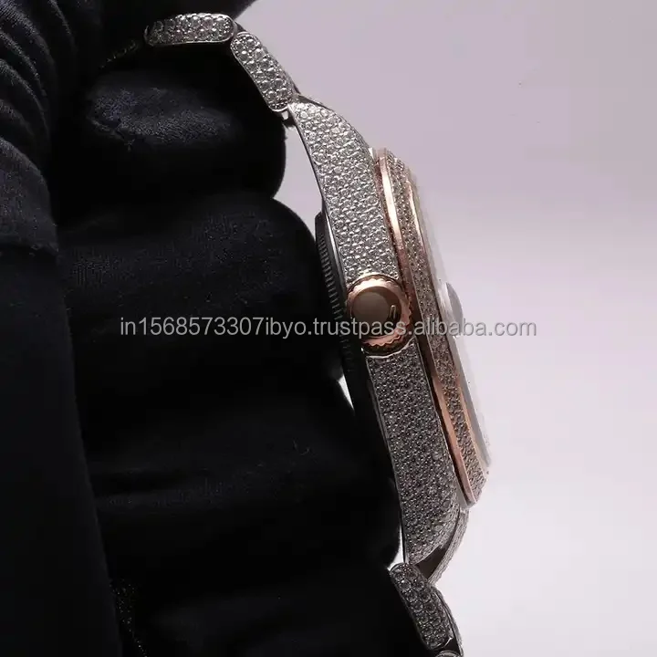 Hip Hop Bussdown Dial Men and women Luxury Iced Out Watch Hand Made Setting VVS Moissanite two tone rose gold Luxury watch