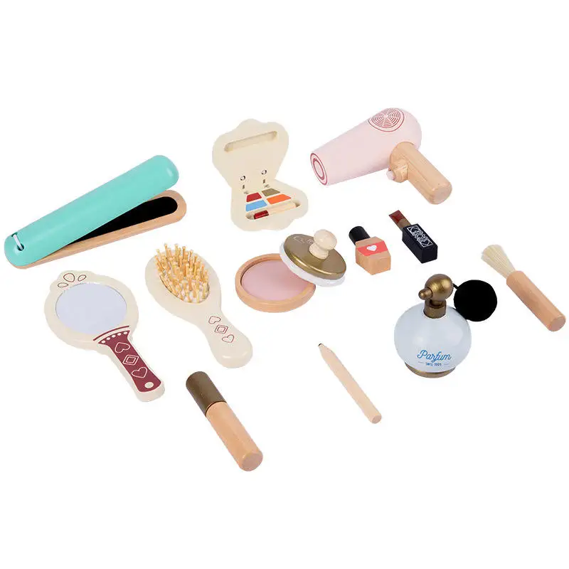 Multifunctional Kids Make up Toy Set Wooden Pretend Beauty Dresser Set Toys