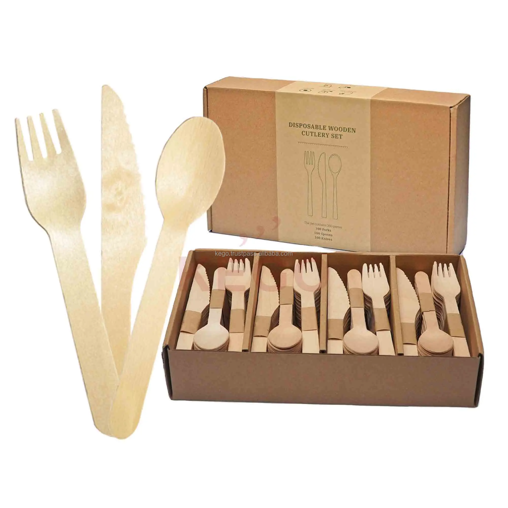 Vietnam Best seller high quality natural wooden disposable spoon knife fork napkin for hotel supplies dining table set party