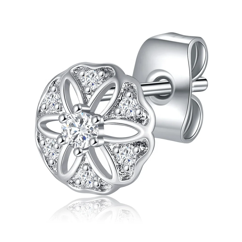 Luxury Stud Earrings Girls 925 Sterling Silver Flower Shape Lab Grown Diamond 14k 18k White Gold Plated Stud for Women Men