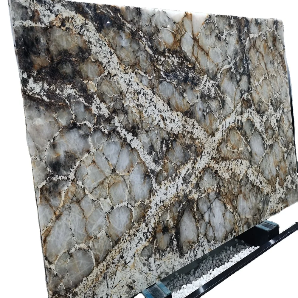 High Quality Polished Exotic Brazil Golden Crystal Maximus Gold Granite Slab For Counter Top Tiles
