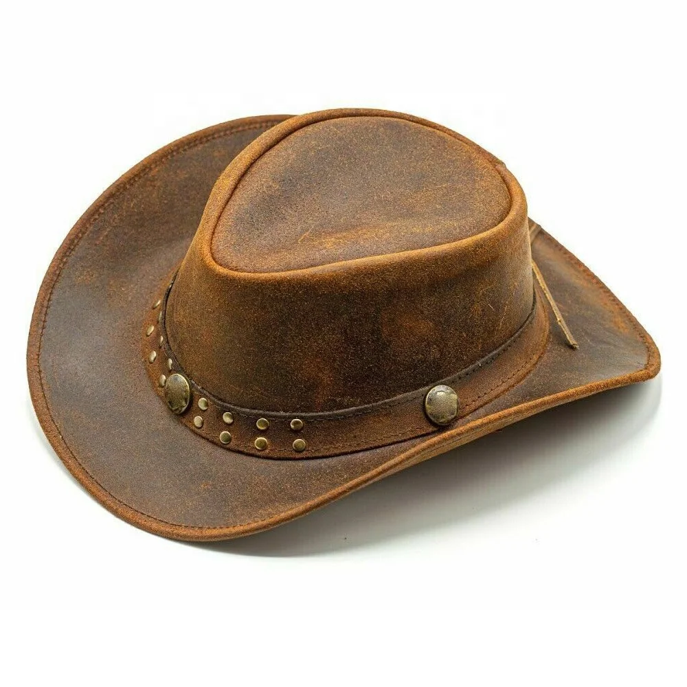 Shapeable Outback hat Style Suede Leather Cowboy Old Style hat for Men and Women Western Wide Brim Vintage