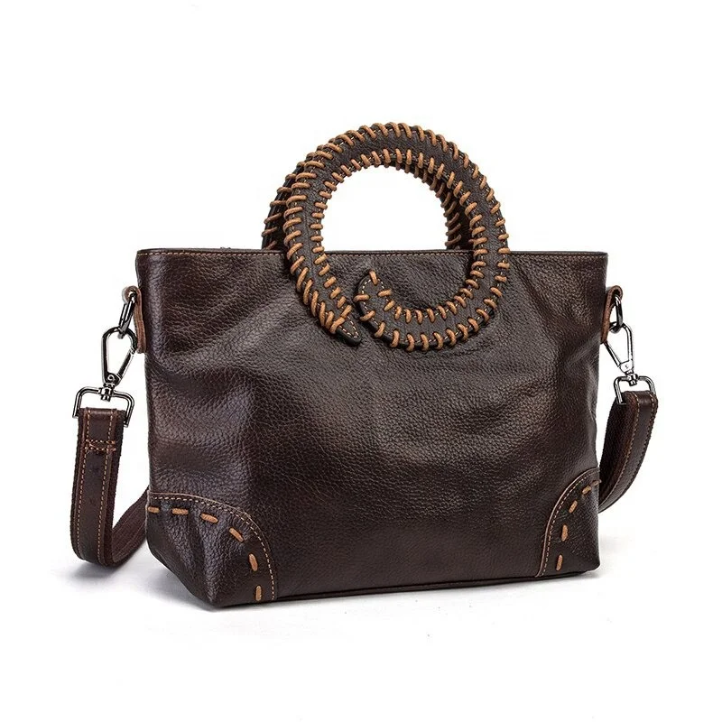 Grain Natural Leather Luxury Coffee Designer Shopper Women Tote Purse Handbag Tote Ladies Over The Shoulder Satchel Bag LKU-0764