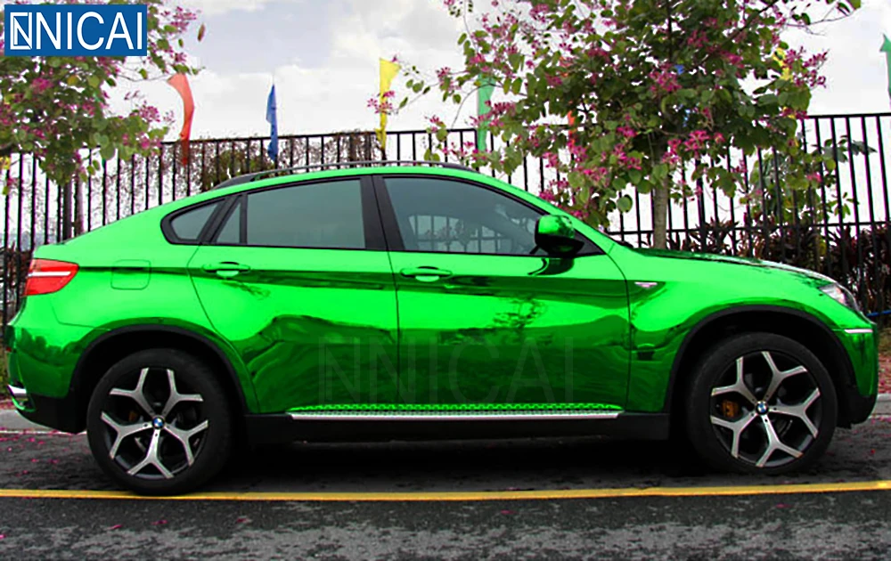 Металлическая автомобильная пленка марки NICAI A047 растягивающаяся зеркальная краска хромированная зеленая ПВХ цветная виниловая для украшения
